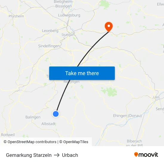 Gemarkung Starzeln to Urbach map