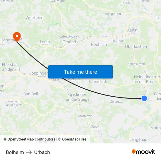 Bolheim to Urbach map