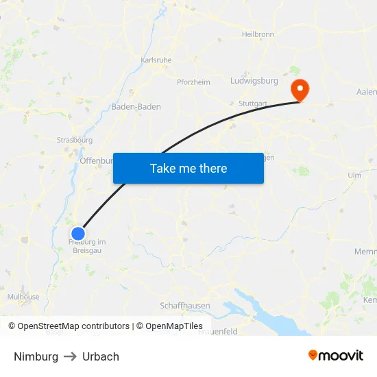 Nimburg to Urbach map