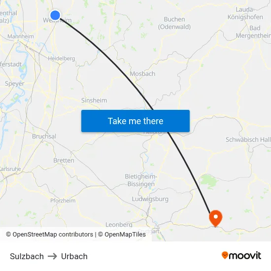 Sulzbach to Urbach map