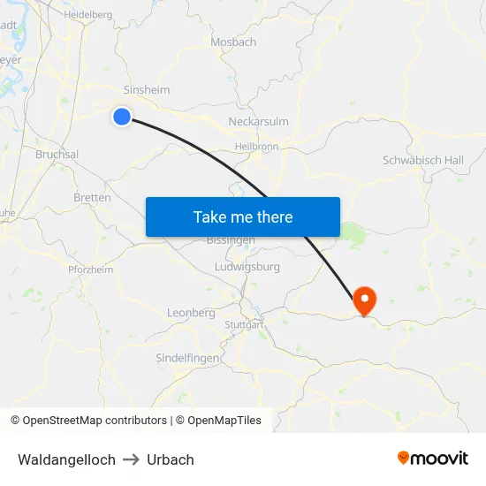 Waldangelloch to Urbach map