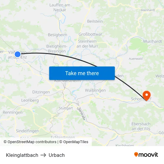 Kleinglattbach to Urbach map