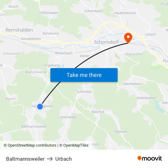 Baltmannsweiler to Urbach map