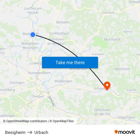 Besigheim to Urbach map