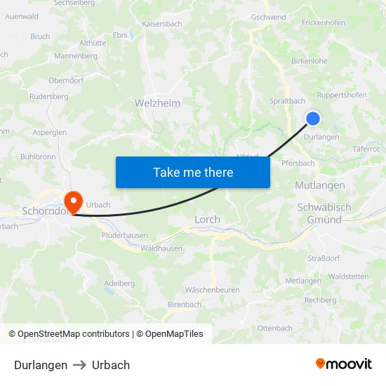 Durlangen to Urbach map