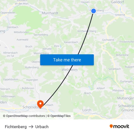 Fichtenberg to Urbach map