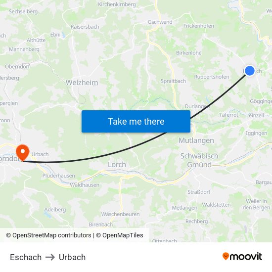 Eschach to Urbach map