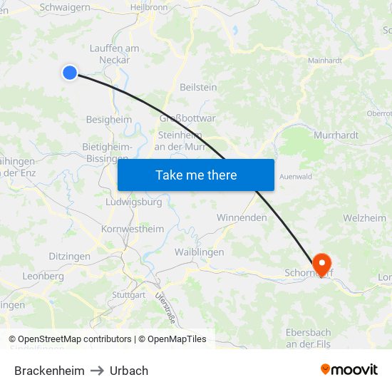 Brackenheim to Urbach map