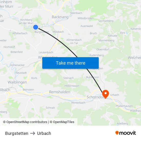 Burgstetten to Urbach map