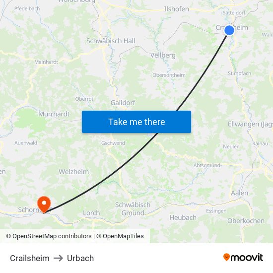 Crailsheim to Urbach map