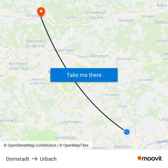Dornstadt to Urbach map
