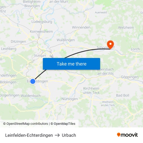 Leinfelden-Echterdingen to Urbach map