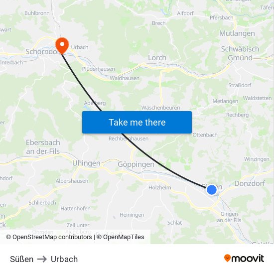 Süßen to Urbach map