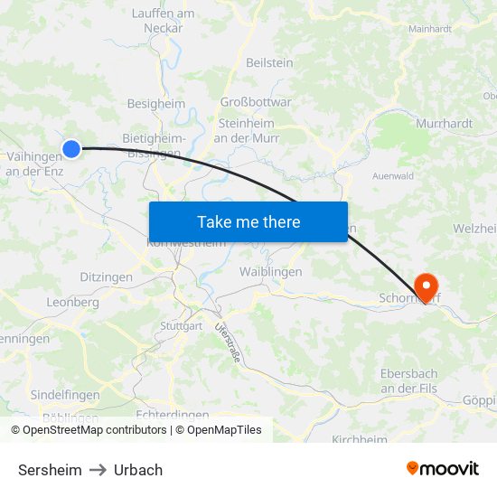Sersheim to Urbach map