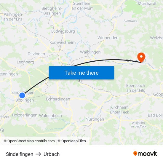 Sindelfingen to Urbach map