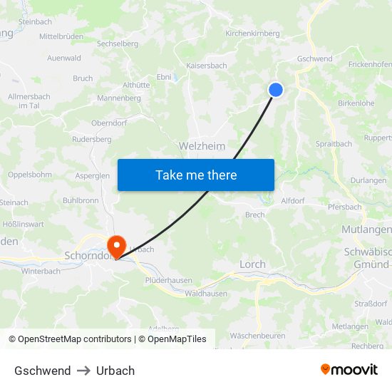 Gschwend to Urbach map
