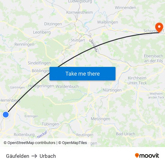 Gäufelden to Urbach map