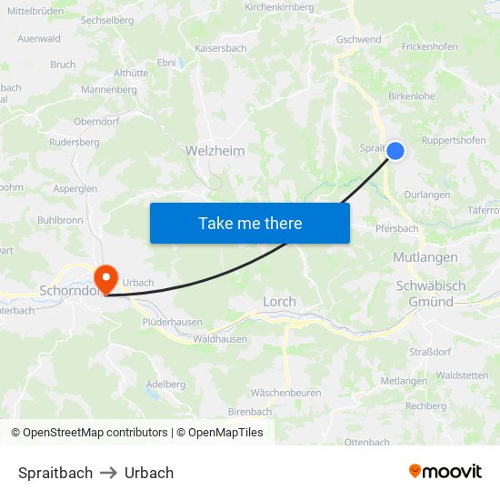 Spraitbach to Urbach map