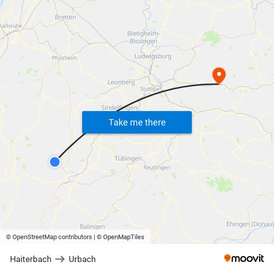 Haiterbach to Urbach map