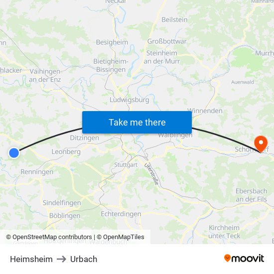 Heimsheim to Urbach map