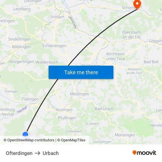 Ofterdingen to Urbach map