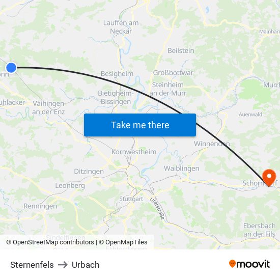 Sternenfels to Urbach map