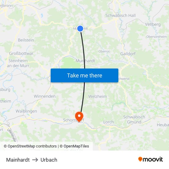 Mainhardt to Urbach map