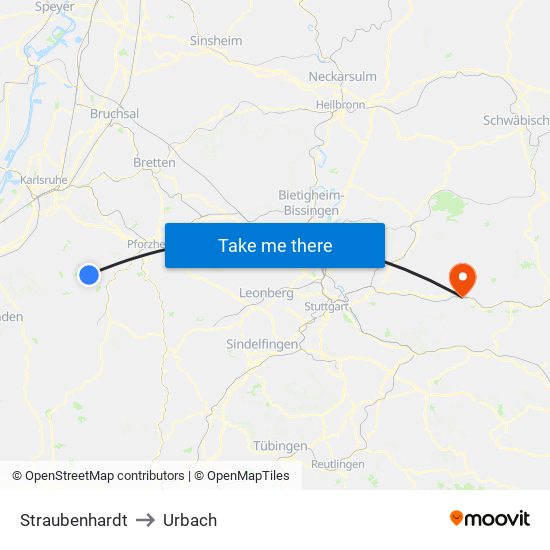 Straubenhardt to Urbach map