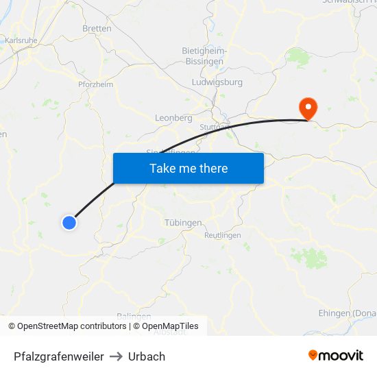 Pfalzgrafenweiler to Urbach map