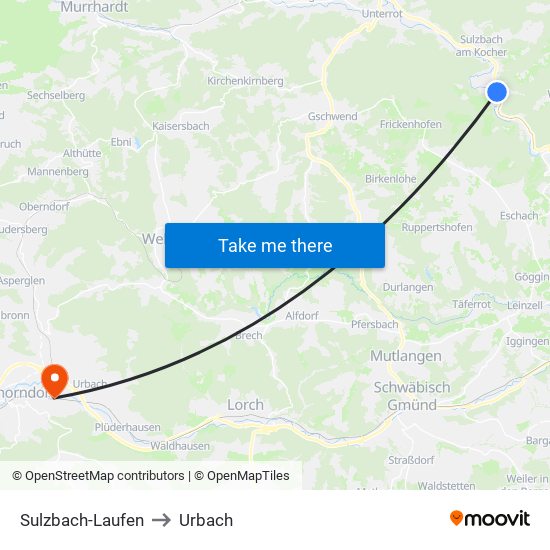 Sulzbach-Laufen to Urbach map