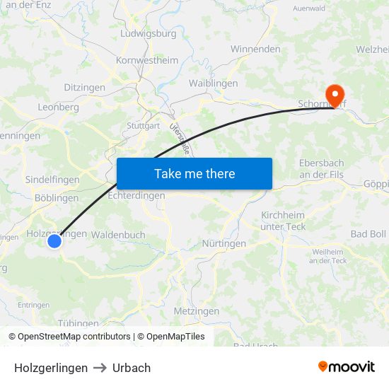 Holzgerlingen to Urbach map