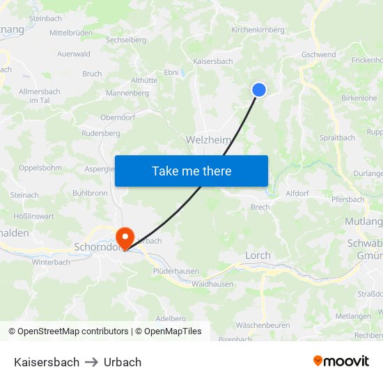 Kaisersbach to Urbach map