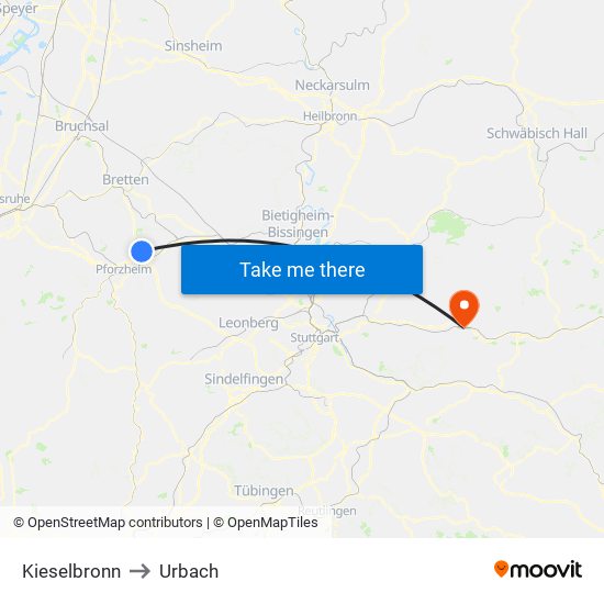 Kieselbronn to Urbach map