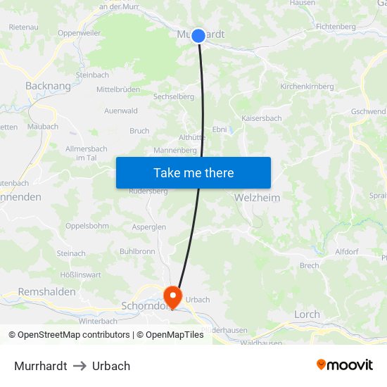 Murrhardt to Urbach map