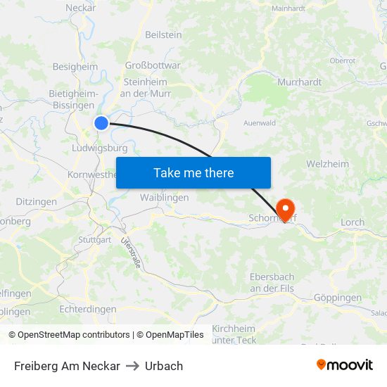 Freiberg Am Neckar to Urbach map