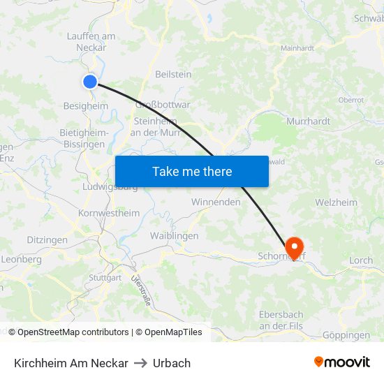 Kirchheim Am Neckar to Urbach map