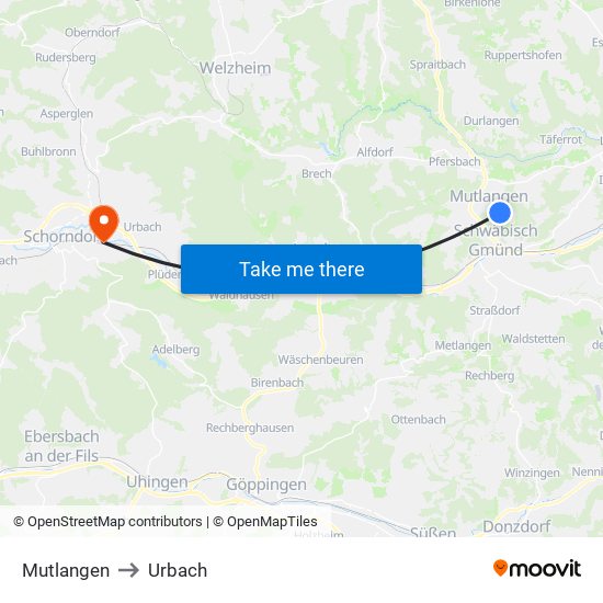 Mutlangen to Urbach map