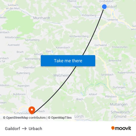 Gaildorf to Urbach map
