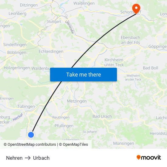 Nehren to Urbach map