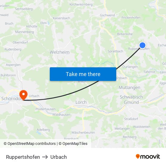 Ruppertshofen to Urbach map