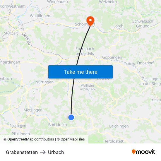 Grabenstetten to Urbach map