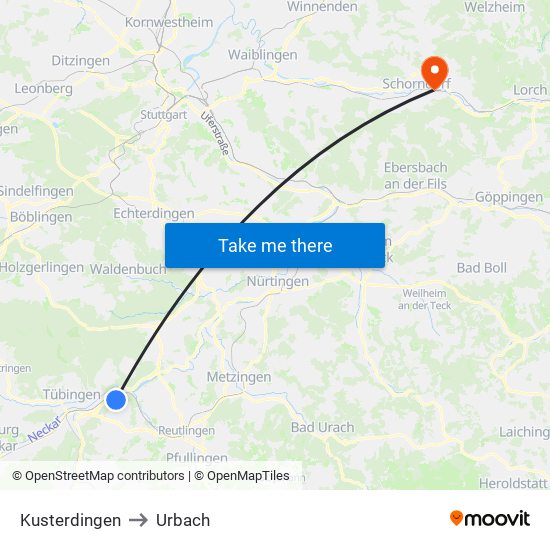Kusterdingen to Urbach map
