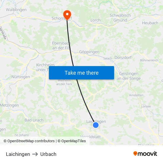 Laichingen to Urbach map