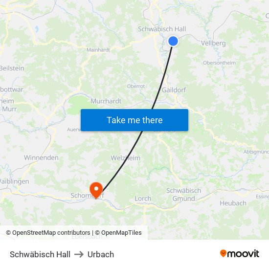 Schwäbisch Hall to Urbach map