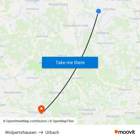 Wolpertshausen to Urbach map