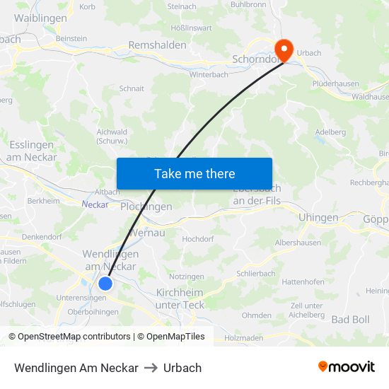 Wendlingen Am Neckar to Urbach map