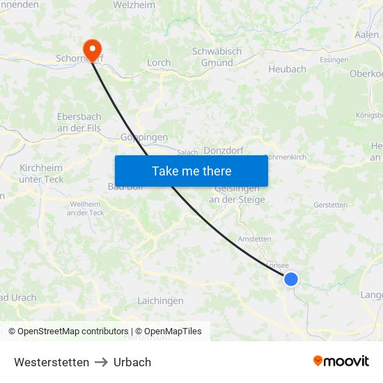 Westerstetten to Urbach map