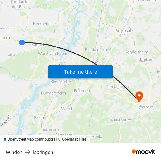 Winden to Ispringen map