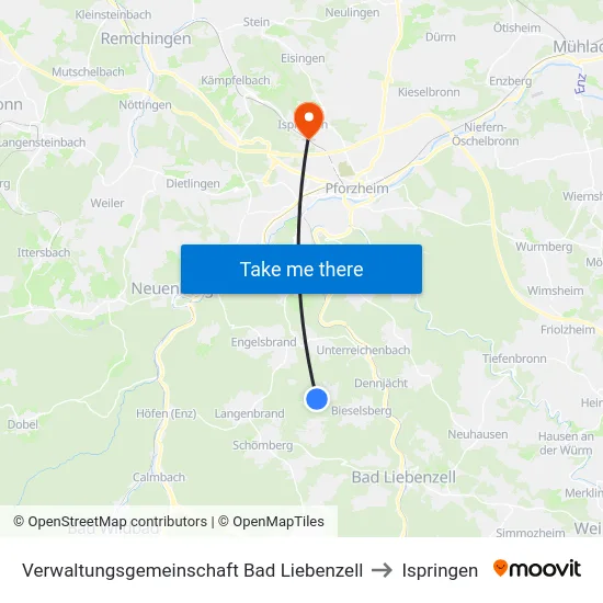 Verwaltungsgemeinschaft Bad Liebenzell to Ispringen map