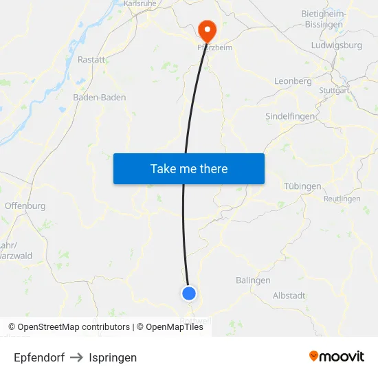 Epfendorf to Ispringen map